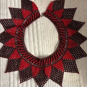Red and Black Beaded Statement Necklace